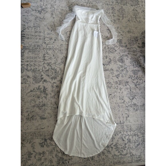 Lulus Beautifully Beloved White Mesh Off-the-Shoulder Maxi Dress Size XL Bridal - Picture 3 of 9